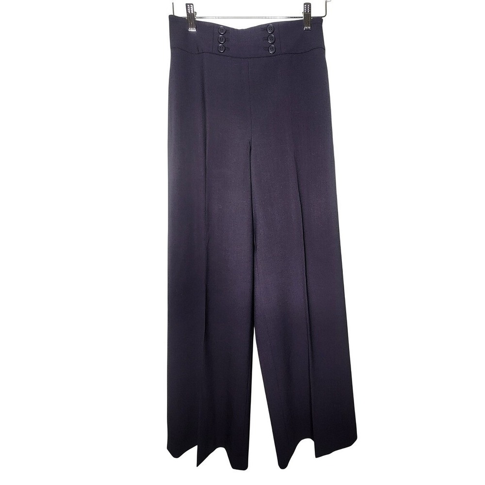 Ann Taylor LOFT Wool Blend Sailor Button Trousers Pants High Waist Black 2